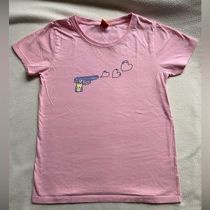 Graphic Pink Tee "Give you all my Love" Gun Heart
